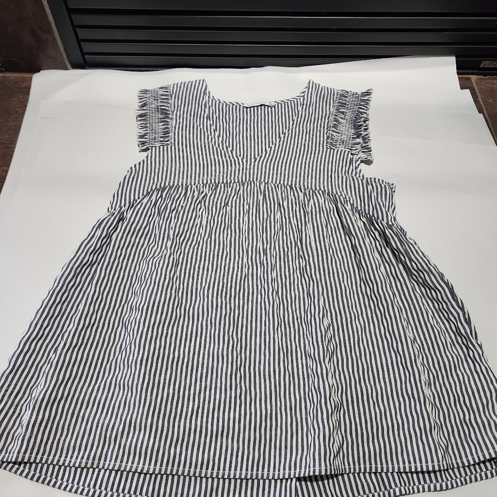 Blue and white striped baby doll top
